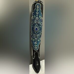 AZALEA WANG AXELBEAT MULTICOLORED RHINESTONE HEELED OVER THE KNEE BOOTS